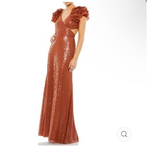Mac Duggal WOMENS SEQUINED MAXI EVENING DRESSS.  Style # 10829 Cognac size 10